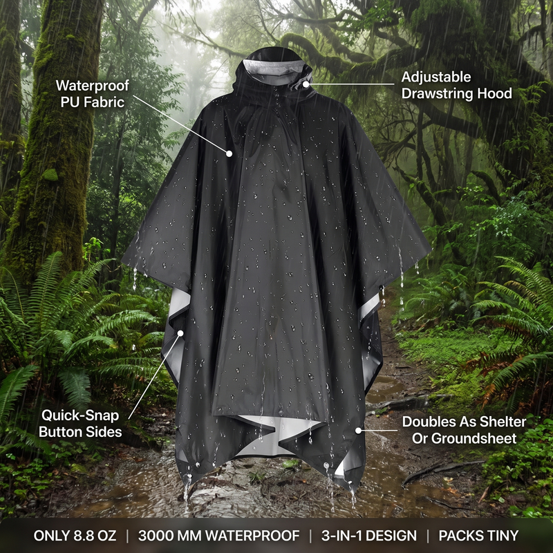 Waterproof Hiking Rain Poncho Packable Shelter and Groundsheet – features and specifications overview | Great Lakes Outdoor