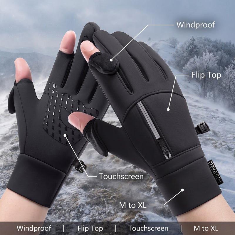 Windproof Winter Gloves Flip Top Two Finger Touchscreen Hunting Mitts, product photo 2