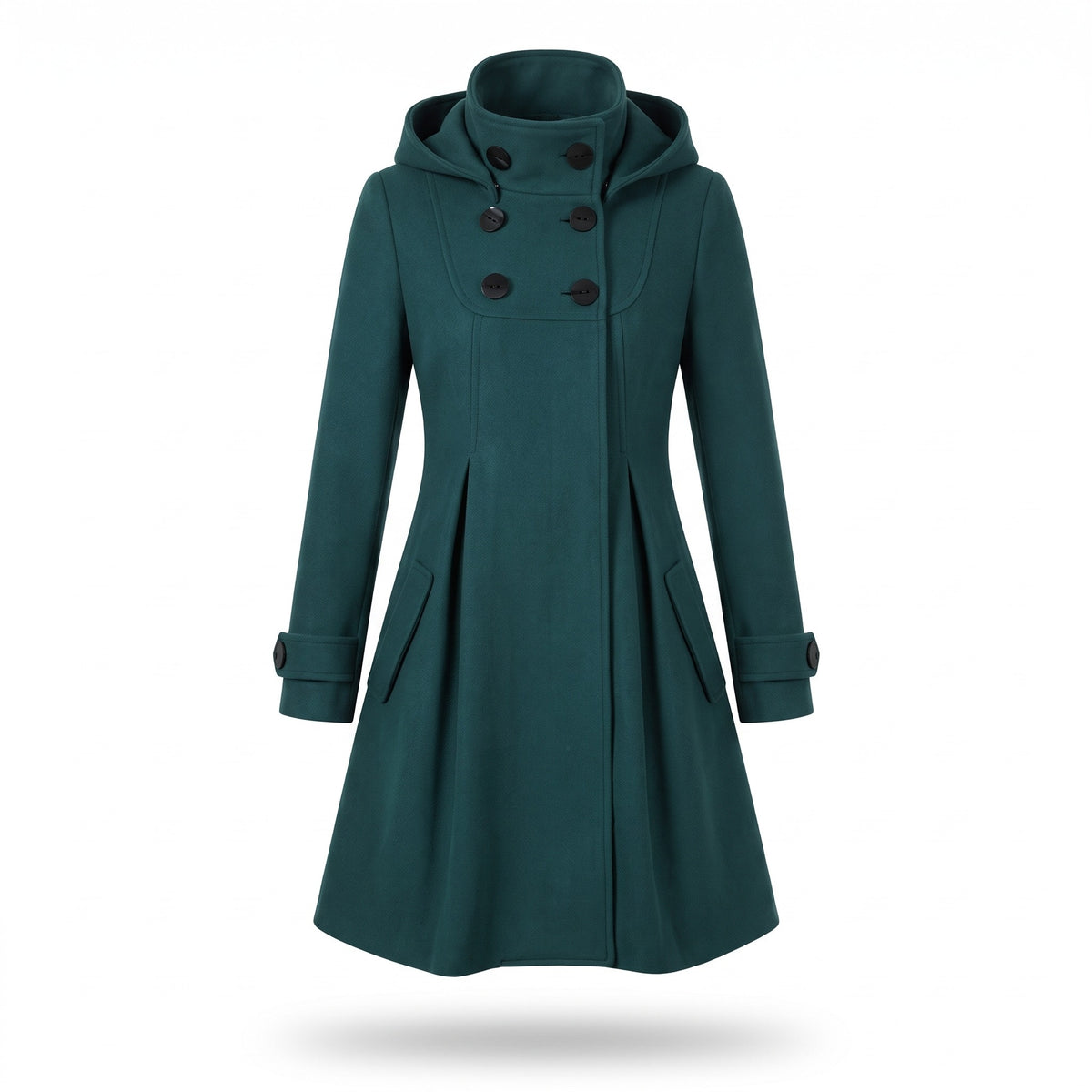 Women's A Line Hooded Winter Coat Double Breasted Funnel Neck Pleats, product photo 1