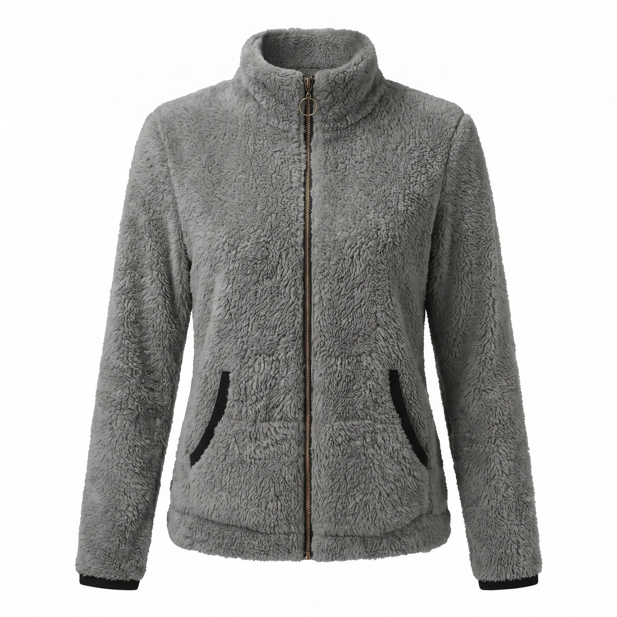 Women's Casual Jacket Plush Trim Contrast Zip Slim Fit Short, product photo 1