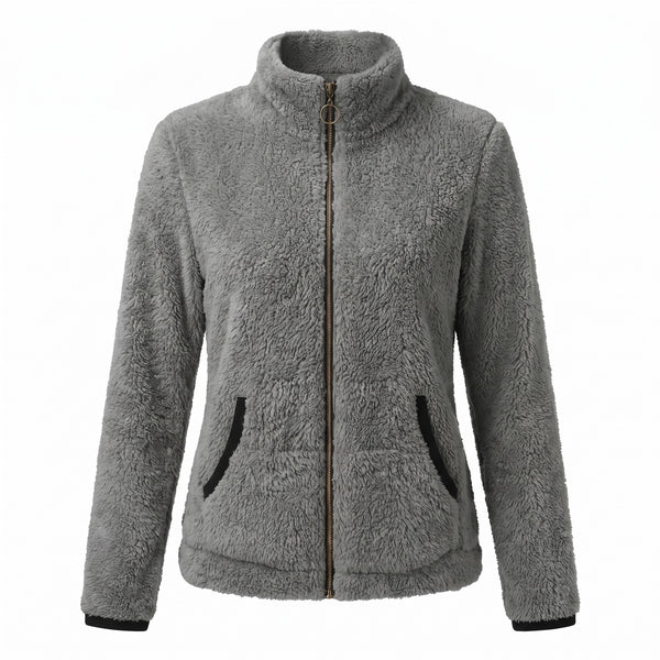 Women's Casual Jacket Plush Trim Contrast Zip Slim Fit Short