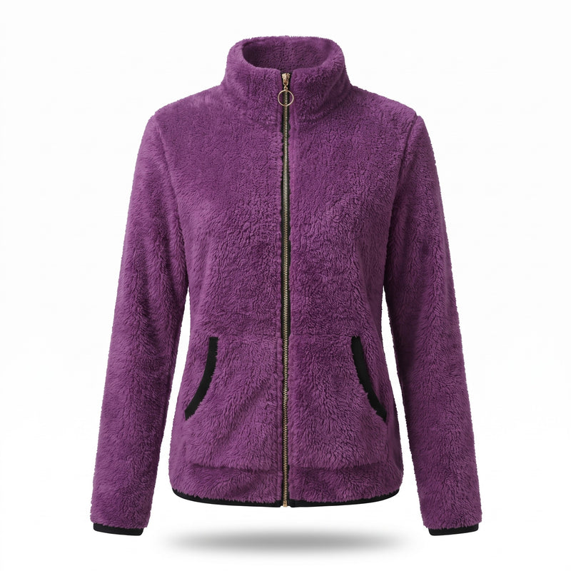 Women's Casual Jacket Plush Trim Contrast Zip Slim Fit Short, product photo 7