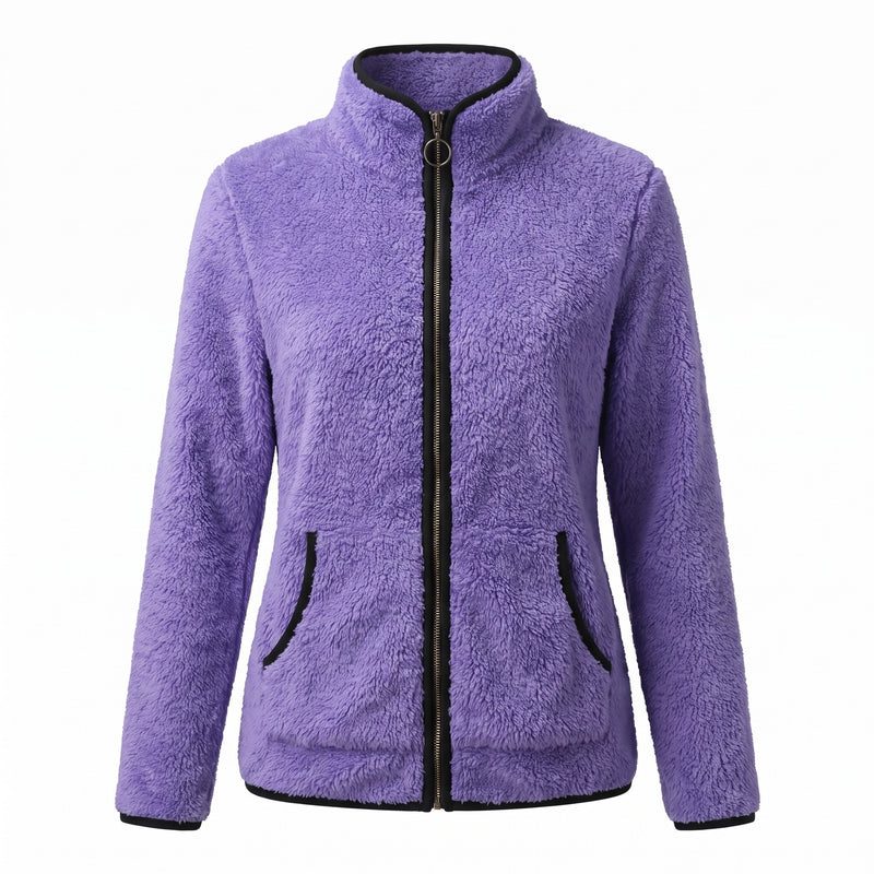 Women's Casual Jacket Plush Trim Contrast Zip Slim Fit Short, product photo 12