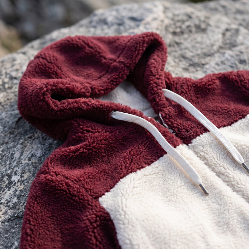 Women's Colour Block Teddy Jacket Hooded Drawcord Zip Front, product photo 4