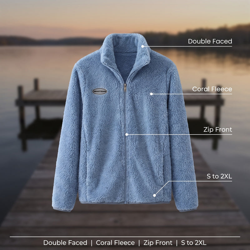 Women's Double Faced Coral Fleece Winter Jacket Lapel Zip Coat, product photo 2