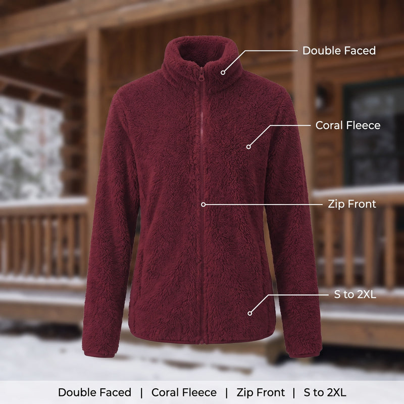 Women's Double Faced Plush Winter Jacket Lapel Zip Front Coat, product photo 2