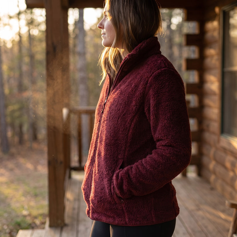Women's Double Faced Plush Winter Jacket Lapel Zip Front Coat, product photo 3