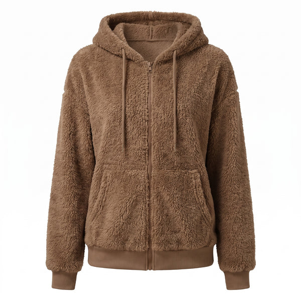 Women's Faux Fur Hooded Jacket Zip Front Loose Mid Length Coat