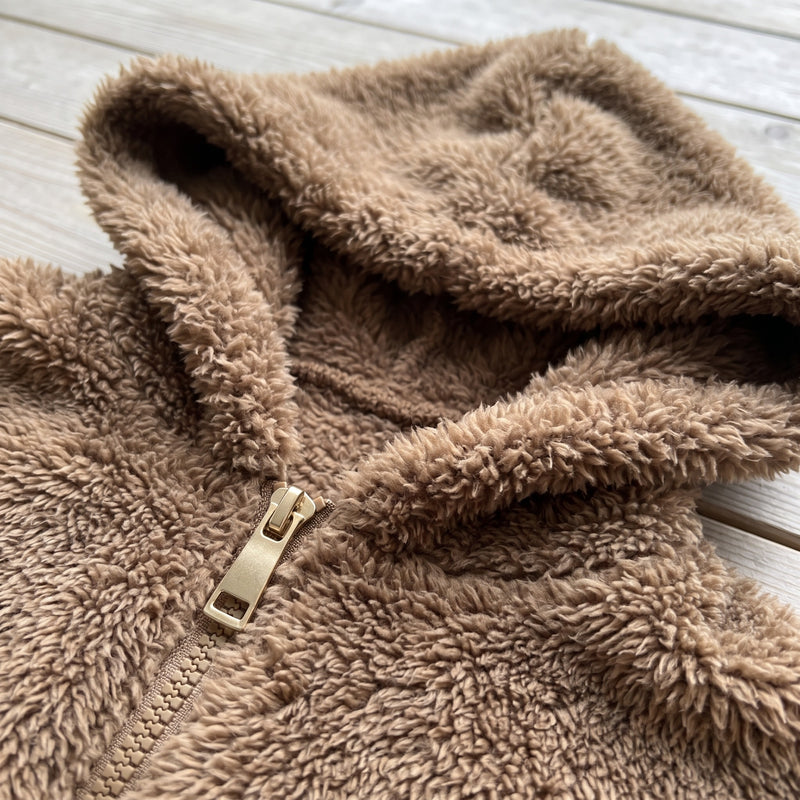 Women's Faux Fur Hooded Jacket Zip Front Loose Mid Length Coat, product photo 4