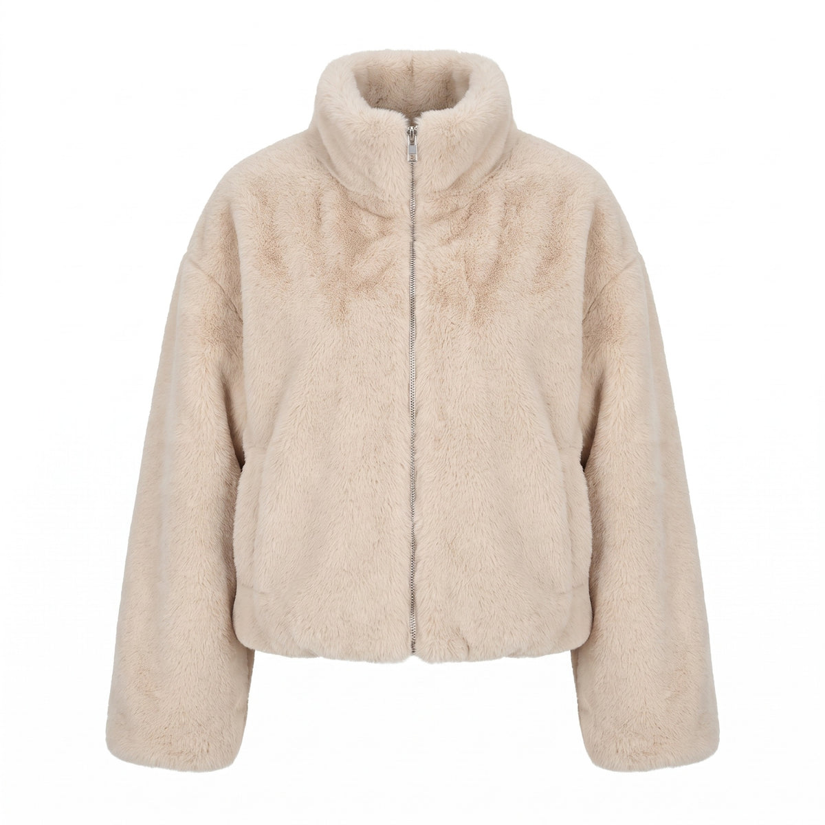 Women's Faux Fur Overcoat Stand Collar Zip Loose Short Cut, product photo 1