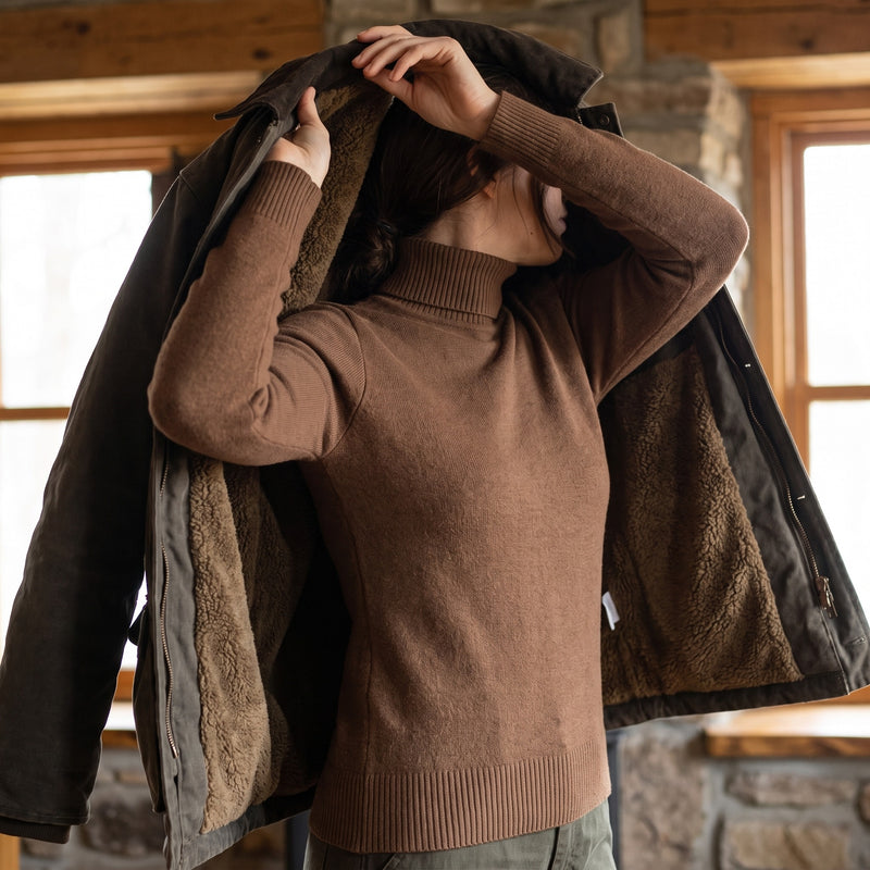 Women's Fleece Base Layer Top High Neck Stretch Warm Knit Sweater, product photo 5