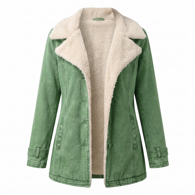Women's Fleece Lined Jacket Wide Lapel Button Front Warm Winter Coat, product photo 7