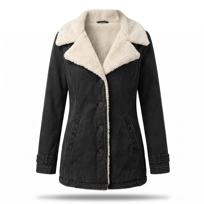 Women's Fleece Lined Jacket Wide Lapel Button Front Warm Winter Coat, product photo 8