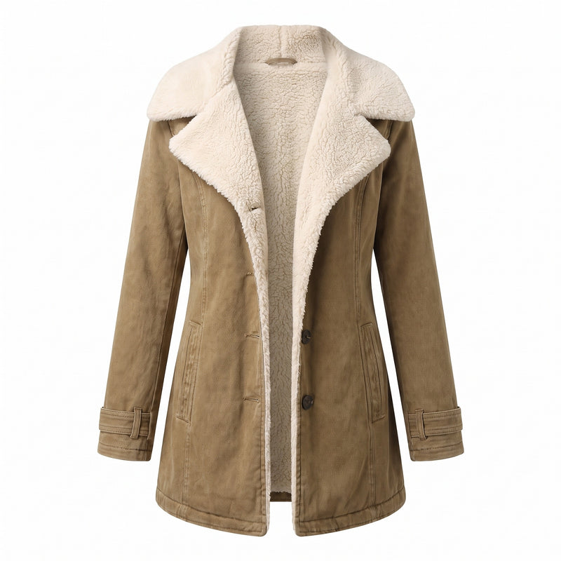 Women's Fleece Lined Jacket Wide Lapel Button Front Warm Winter Coat, product photo 12
