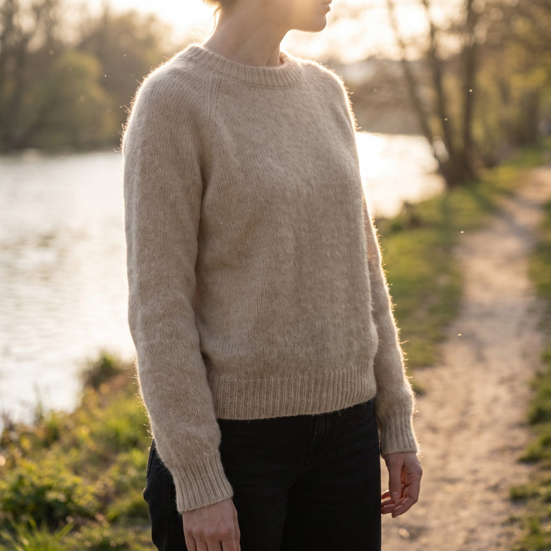 Women's French Style Sweater Crew Neck Stretch Knit Straight Top, product photo 3