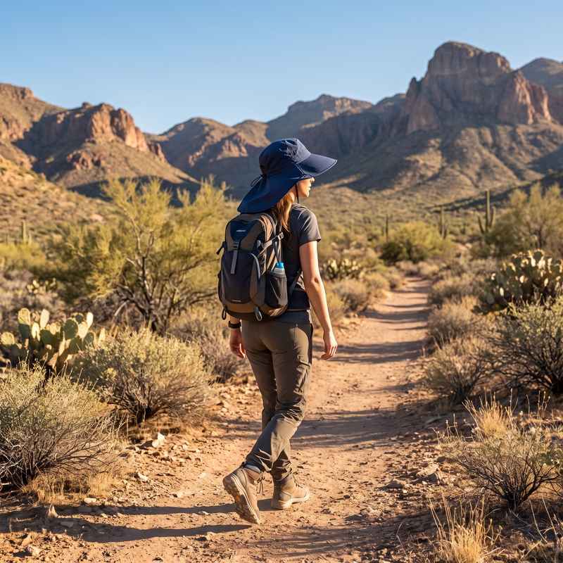 Women's Hiking Sun Hat Wide Brim Neck Protection Cap shown in a styled home setting | Great Lakes Outdoor