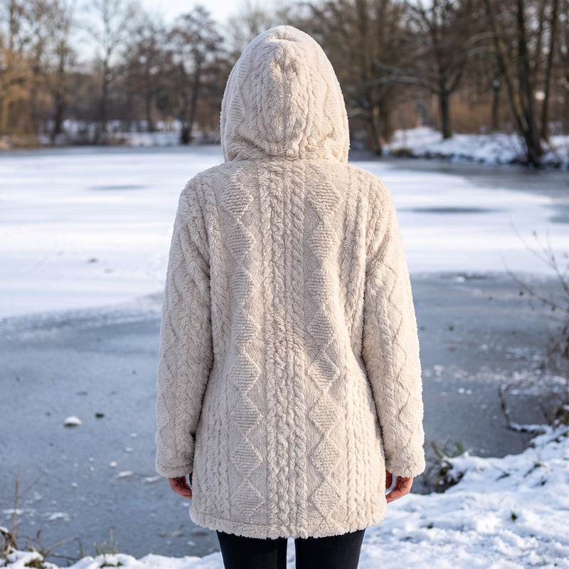 Women's Hooded Teddy Coat Diamond Quilt Decorative Button Front, product photo 5