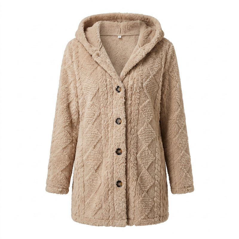 Women's Hooded Teddy Coat Diamond Quilt Decorative Button Front, product photo 6