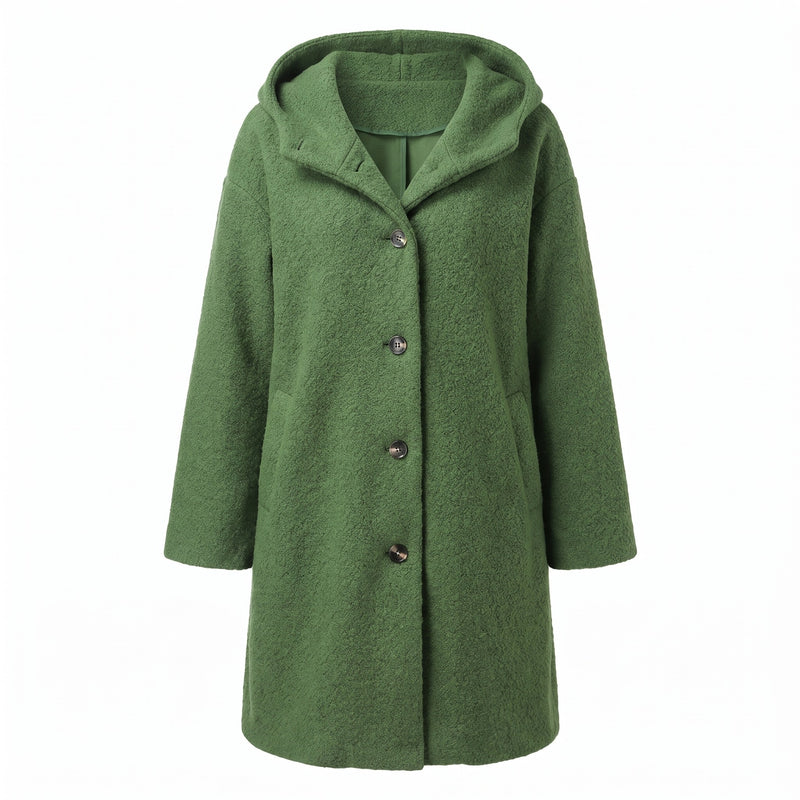Women's Long Hooded Coat Textured Boucle Button Front Winter Outerwear, product photo 6