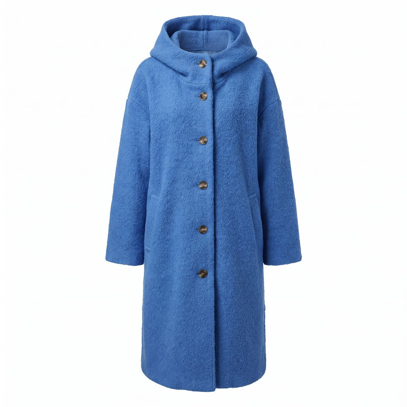 Women's Long Hooded Coat Textured Boucle Button Front Winter Outerwear, product photo 7