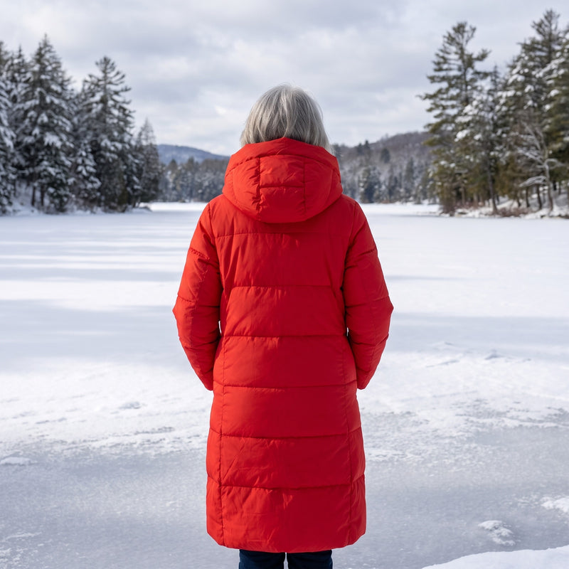 Women's Long Puffer Coat Hooded Quilted Knee Length Winter Jacket, product photo 5