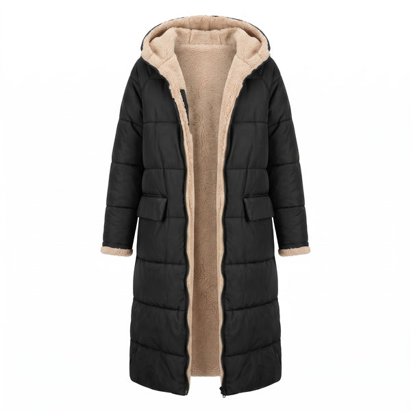 Women's Long Quilted Coat Sherpa Lined Hooded Maxi Winter Jacket
