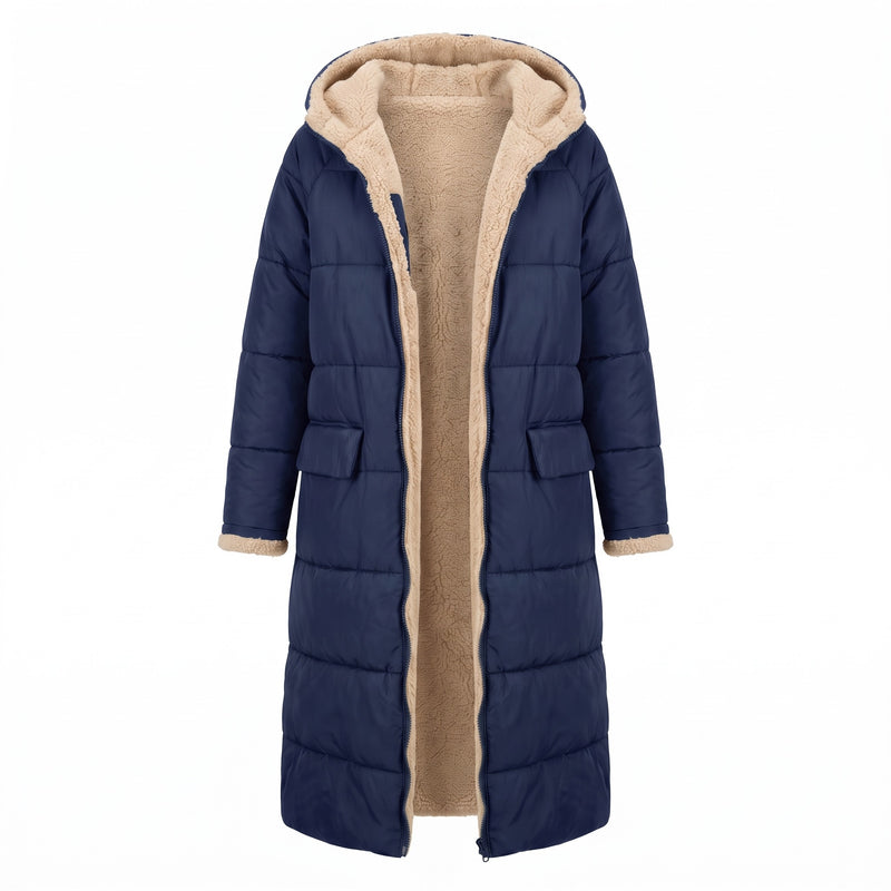 Women's Long Quilted Coat Sherpa Lined Hooded Maxi Winter Jacket, product photo 8
