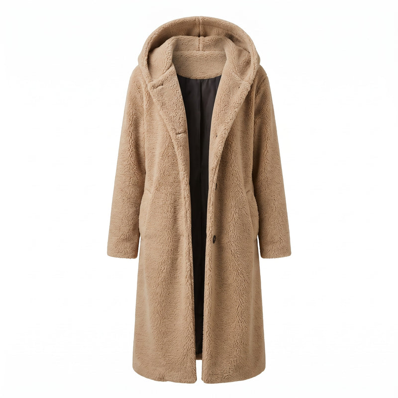 Women's Long Teddy Coat Hooded Oversized Sherpa Overcoat Pockets, product photo 6