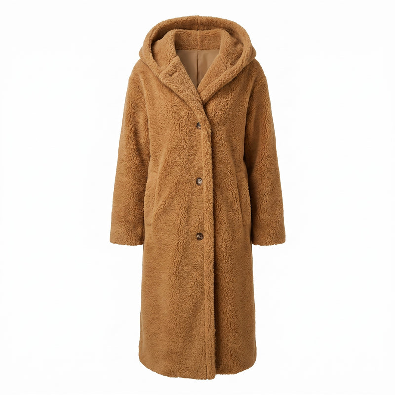 Women's Long Teddy Coat Hooded Oversized Sherpa Overcoat Pockets, product photo 9