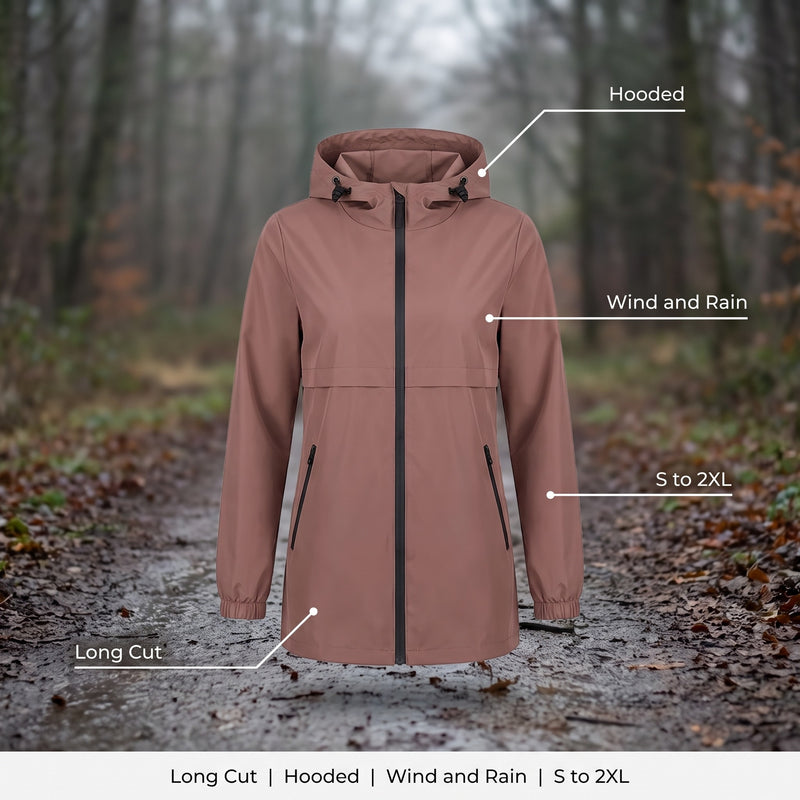 Women's Long Windbreaker Hooded Wind and Light Rain Protection, product photo 2