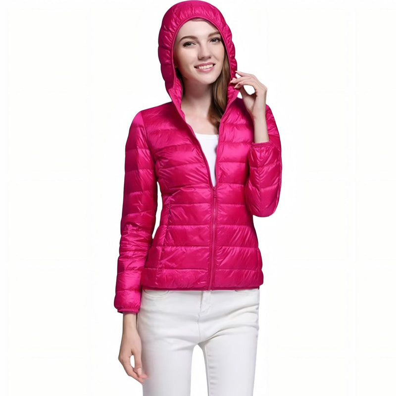 Women's Packable Down Hiking Jacket Lightweight Hooded Outdoor Coat – product view 13 | Great Lakes Outdoor
