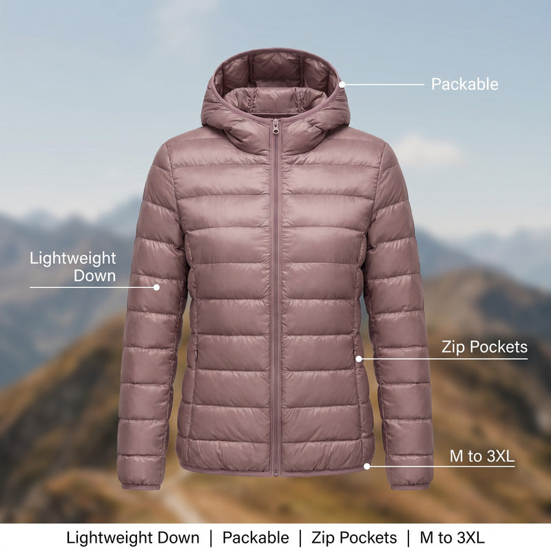 Women's Packable Down Jacket Lightweight Hooded Puffer Coat, product photo 2