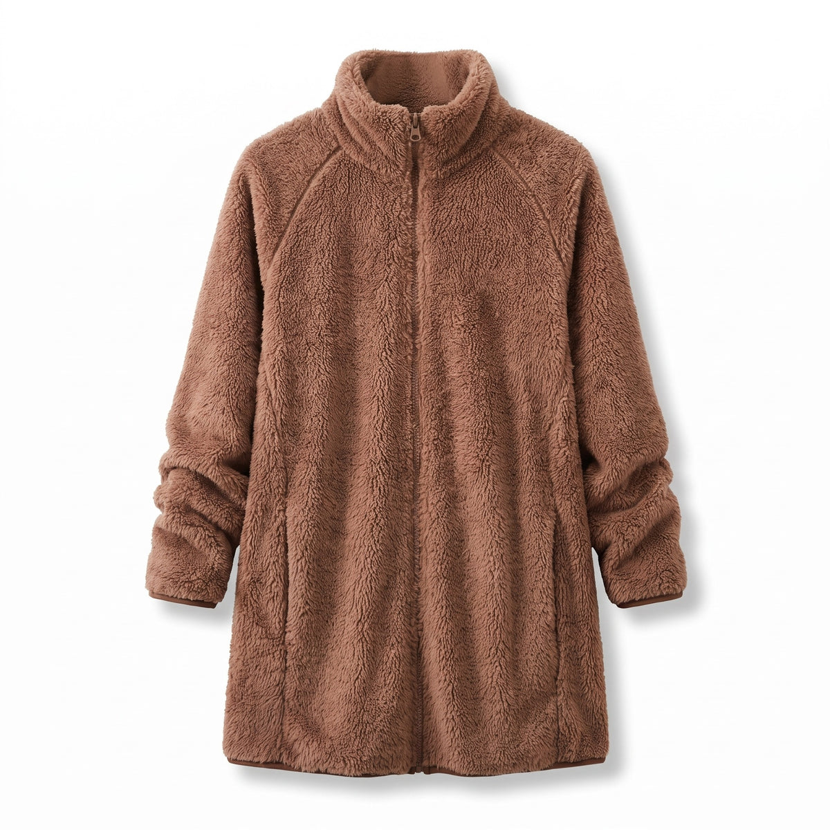 Women's Plush Fleece Jacket Stand Collar Zip Mid Length Coat, product photo 1