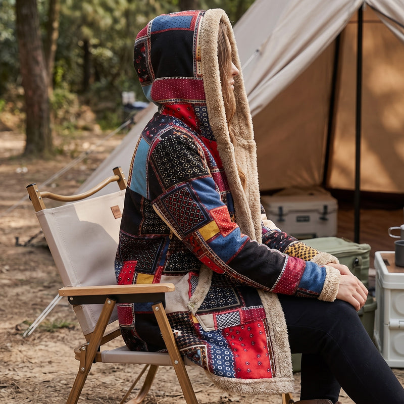 Women's Plush Hoodie Jacket Geometric Print Lightweight Layer, product photo 5