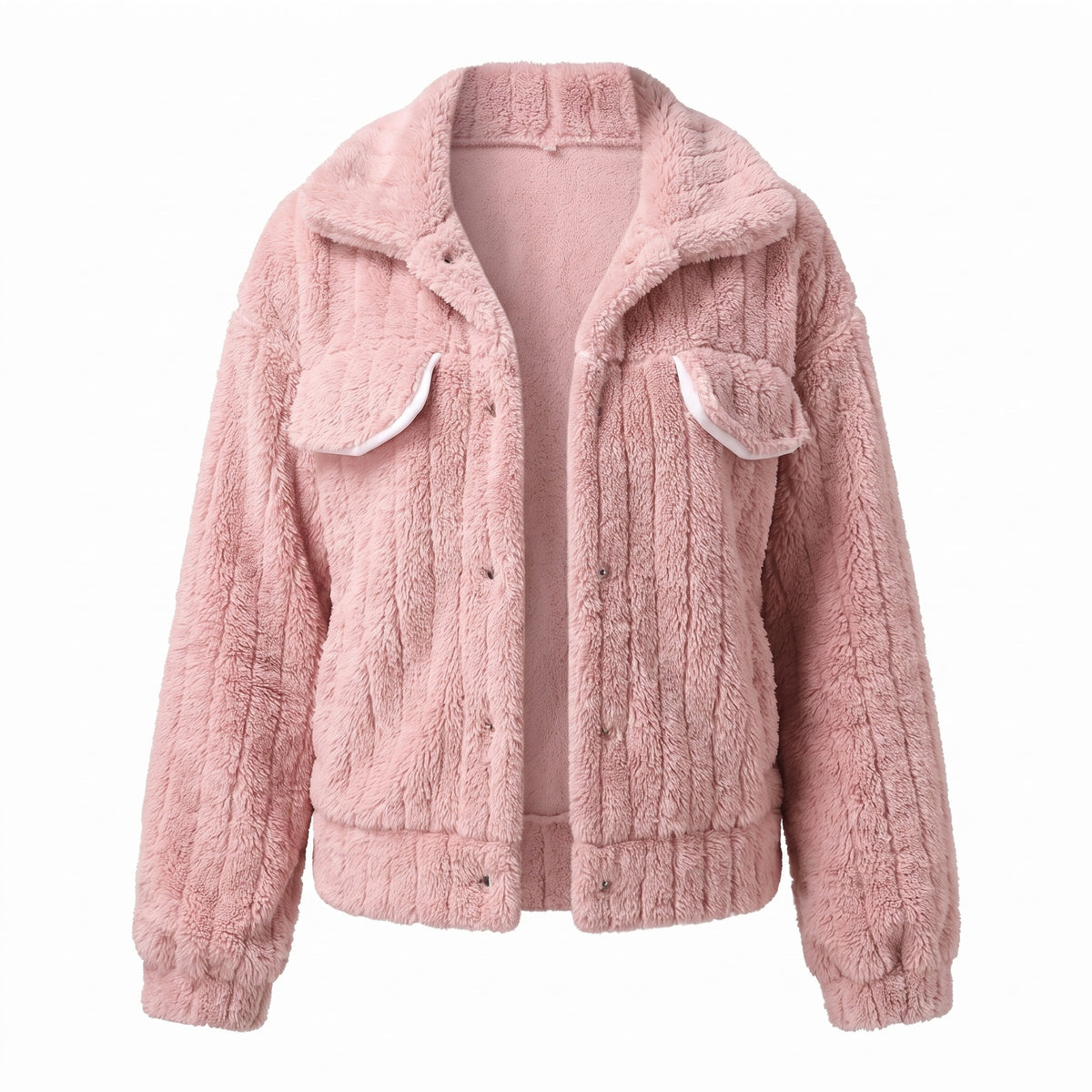 Women's Plush Jacket Notch Lapel Button Front Short Stretch Coat, product photo 1