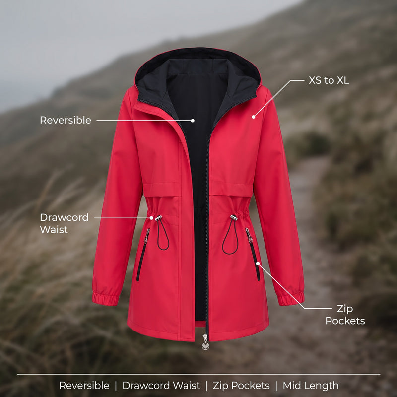 Women's Reversible Windbreaker Hooded Zip Pockets Drawcord Waist, product photo 2