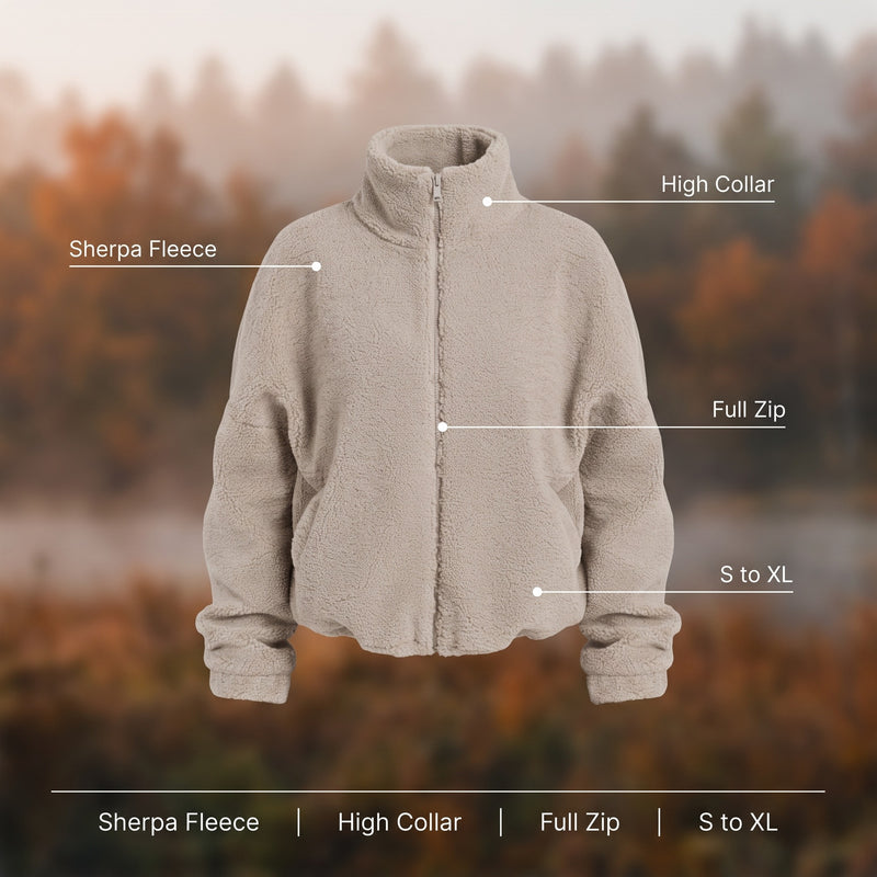 Women's Sherpa Fleece Jacket High Collar Full Zip Winter Coat, product photo 2