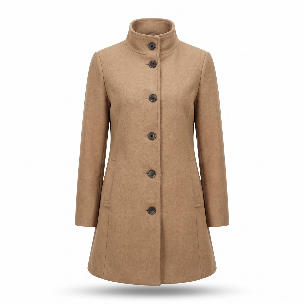 Women's Single Breasted Coat Stand Collar Button Front Casual Overcoat, product photo 1