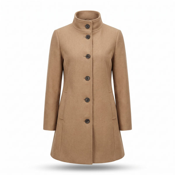 Women's Single Breasted Coat Stand Collar Button Front Casual Overcoat