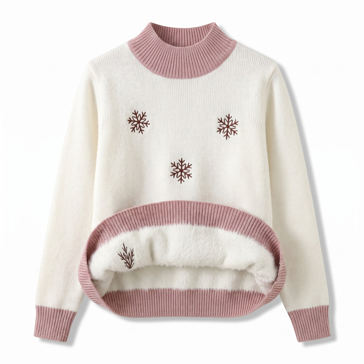 Women's Snowflake Sweater Embroidered Crew Neck Warm Knit Jumper, product photo 1