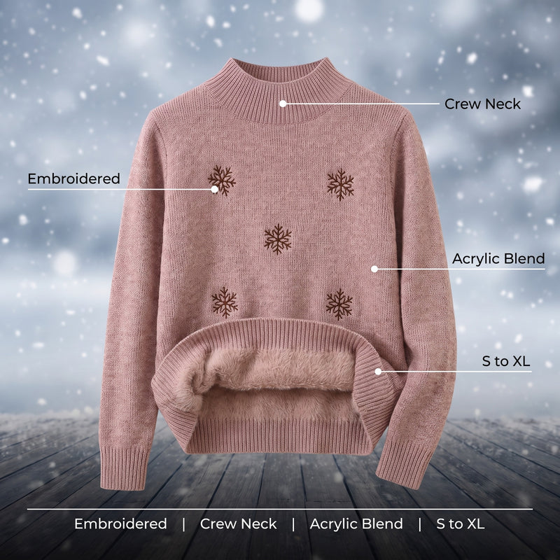 Women's Snowflake Sweater Embroidered Crew Neck Warm Knit Jumper, product photo 2