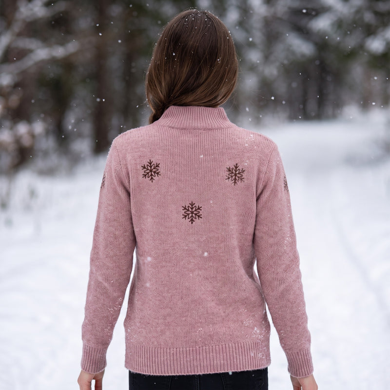 Women's Snowflake Sweater Embroidered Crew Neck Warm Knit Jumper, product photo 5