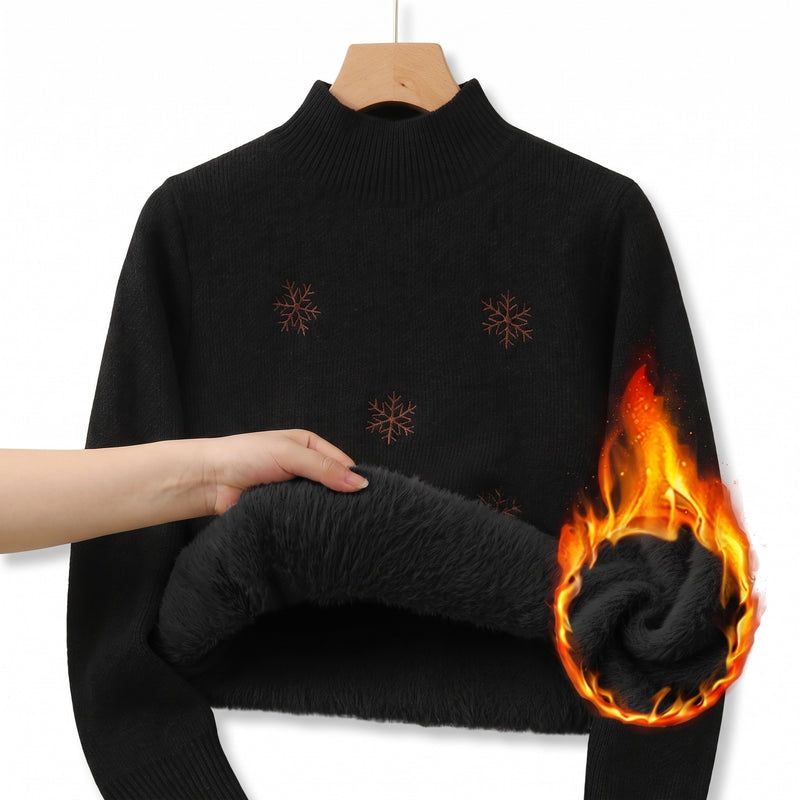 Women's Snowflake Sweater Embroidered Crew Neck Warm Knit Jumper, product photo 11