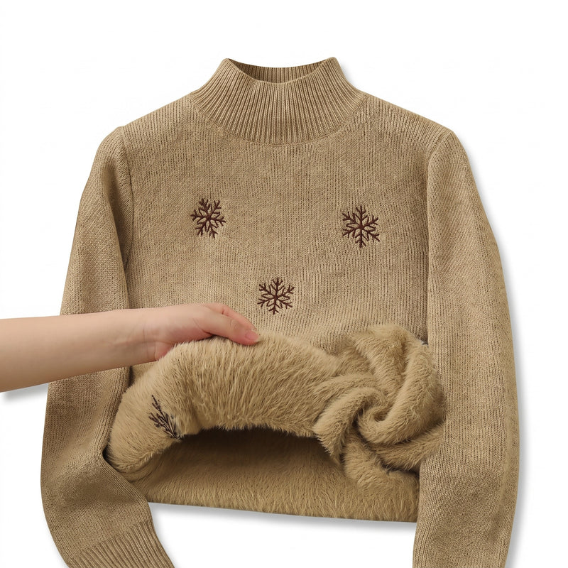 Women's Snowflake Sweater Embroidered Crew Neck Warm Knit Jumper, product photo 14