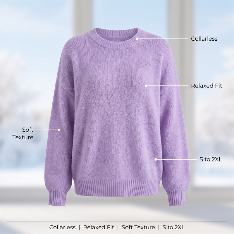 Women's Soft Texture Sweater Collarless Relaxed Fit Knit Pullover, product photo 2