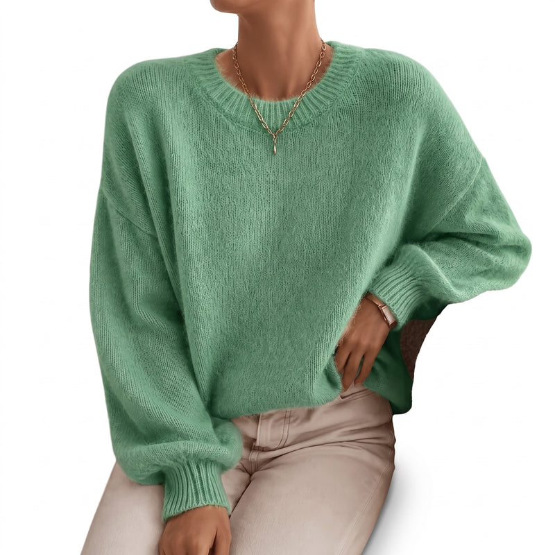Women's Soft Texture Sweater Collarless Relaxed Fit Knit Pullover, product photo 8