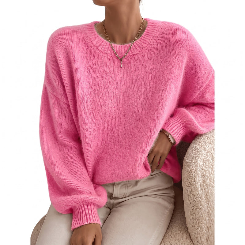 Women's Soft Texture Sweater Collarless Relaxed Fit Knit Pullover, product photo 12