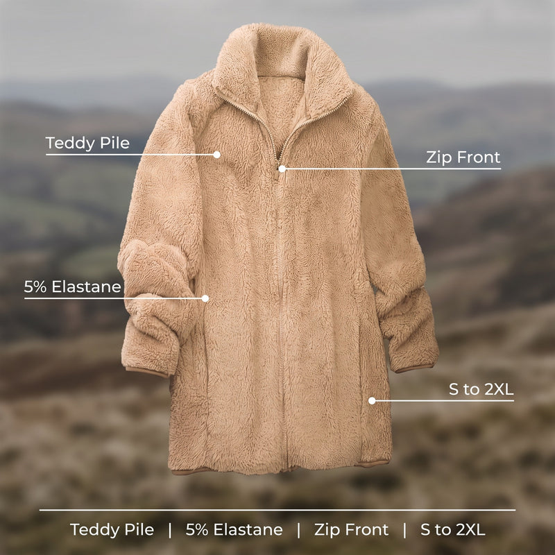 Women's Teddy Fleece Jacket Zip Front Stretch Mid Length Coat, product photo 2