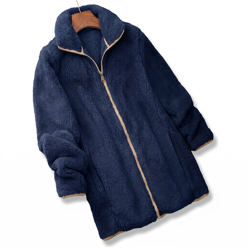 Women's Teddy Fleece Jacket Zip Front Stretch Mid Length Coat, product photo 6