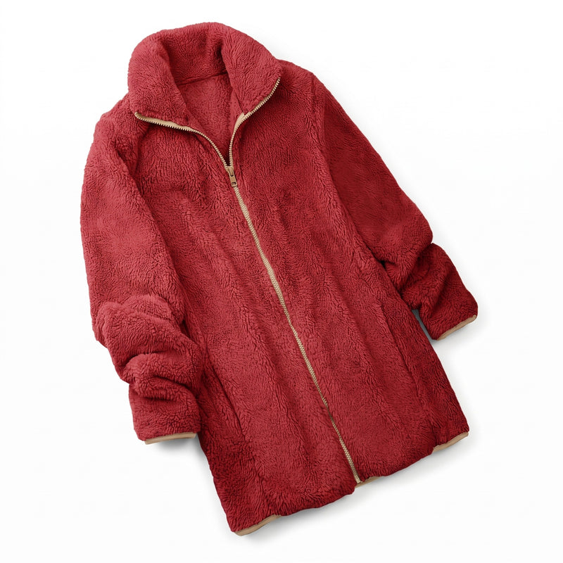 Women's Teddy Fleece Jacket Zip Front Stretch Mid Length Coat, product photo 7